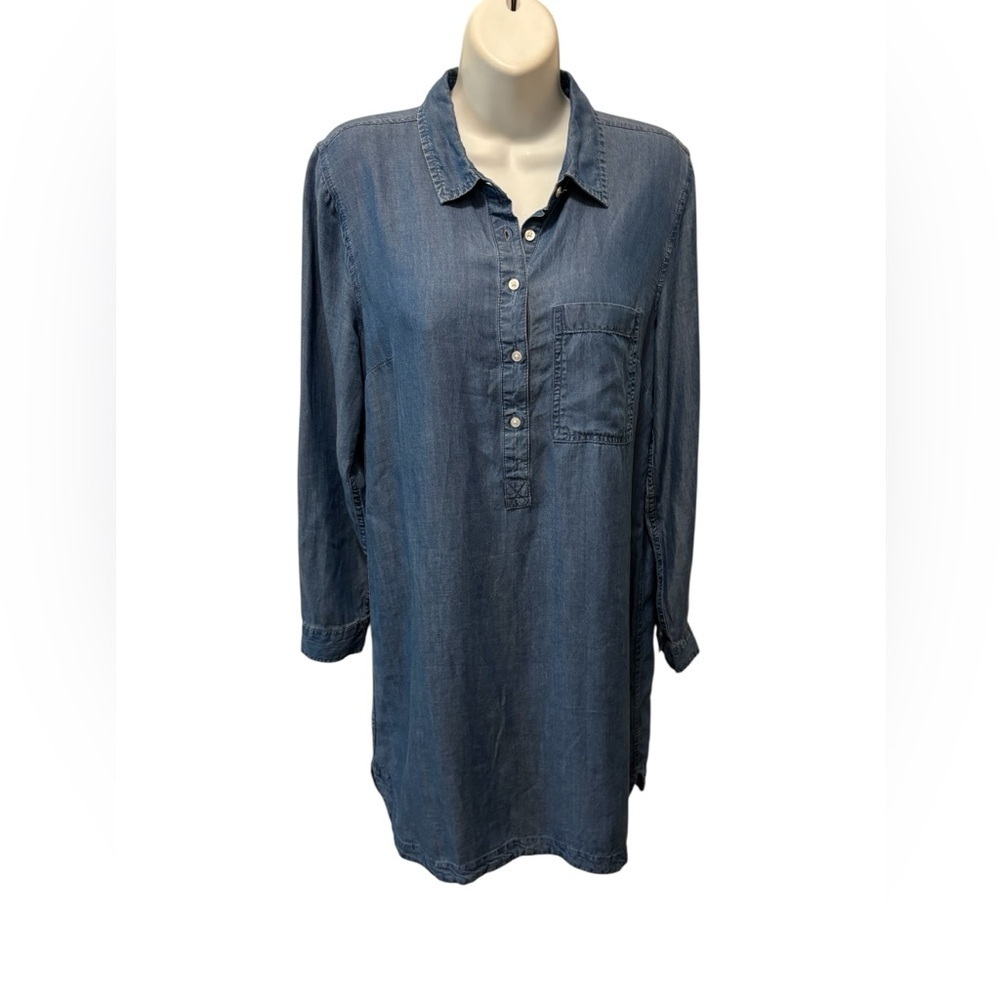 Old Navy Chambray Shirt Dress Sz M Blue Button Front Chest Pocket Lightweight